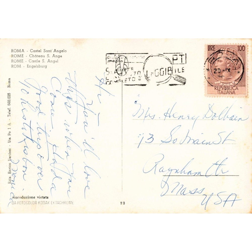 Vintage Postcard Rome Castel Sant' Angelo Italy Bridge of Angels Postmarked 1970 - Picture 2 of 2